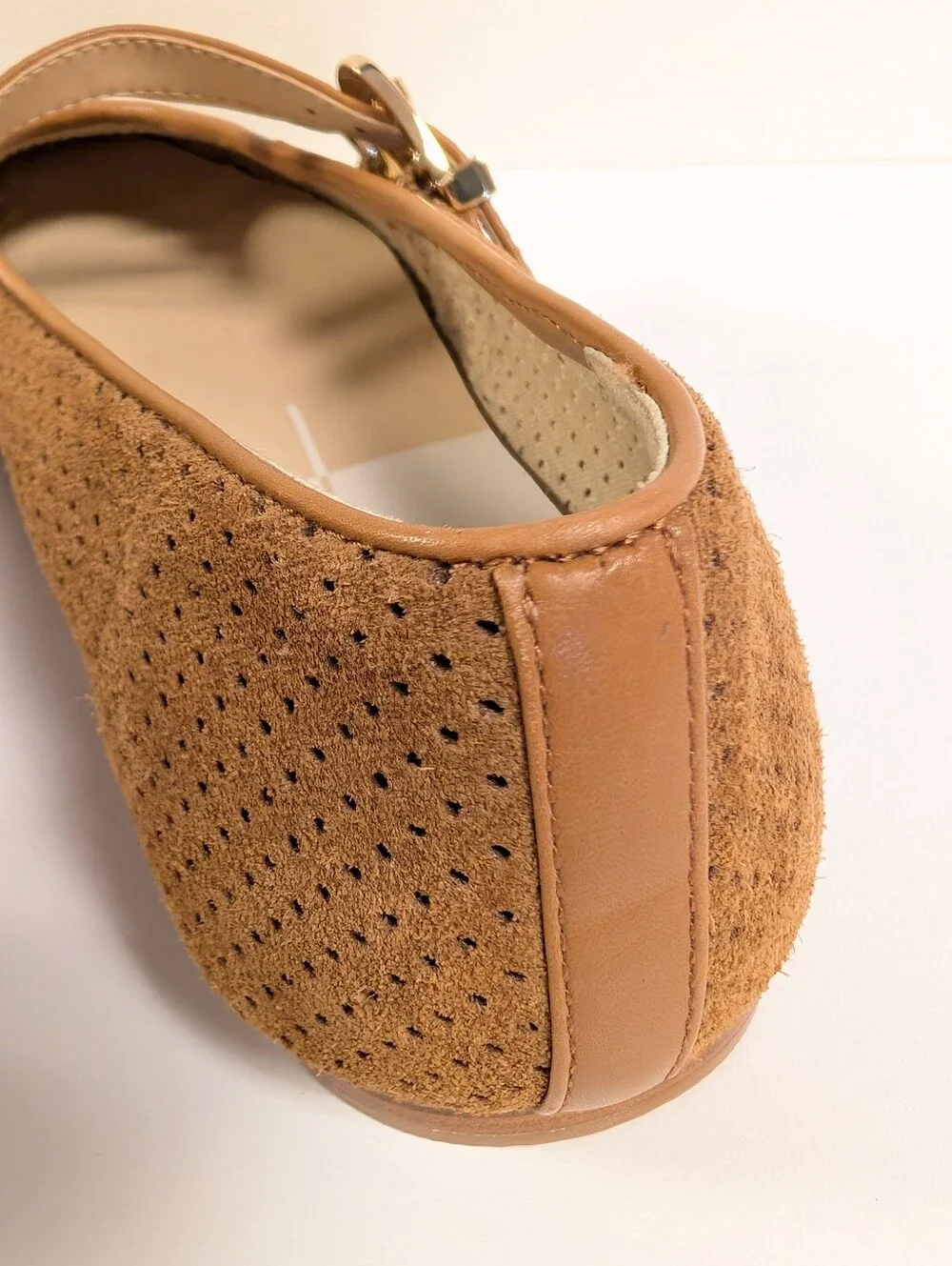 Dolce Vita Baylee Perforated Tan Suede Double-Buckle Mary Jane Ballet Flats 9.5